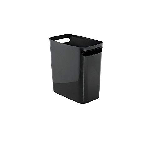 iDesign Mülleimer mit Griffen, kleiner 9,5 l Papierkorb aus Kunststoff, moderner Abfalleimer für Büro, Küche oder Badezimmer, schwarz