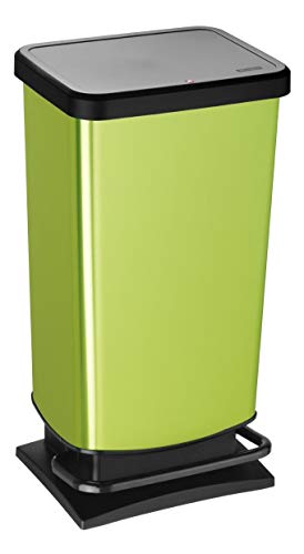 Rotho Paso Mülleimer 40l mit Deckel, Kunststoff (PP) BPA-frei, grün metallic, 40l (35,3 x 29,5 x 67,6 cm)