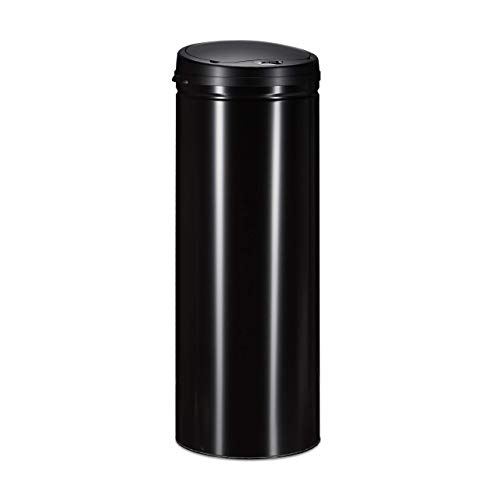 Relaxdays Mülleimer 50 L, mit Sensor, automatischer Deckel, aus Stahl, 80 cm hoch, 30 cm Durchmesser, schwarz