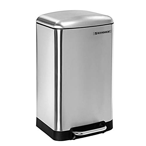 SONGMICS Mülleimer, 30 Liter Abfalleimer, Treteimer aus Stahl, mit Inneneimer und Deckel, Softclose, luftdicht, für die Küche, silbern LTB01L