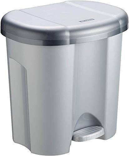 Rotho Abfalleimer Duo, Mülleimer mit zwei Abfallbehältern zum Mülltrennen, 2 x 10 l, Mülltrenner mit Trittfunktion, geruchsdichtes Verschließen, 39 x 32 x 40.5 cm (LxBxH), grau metallic / dunkelsilber by Rotho