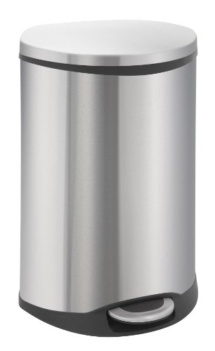 EKO Shell Tretmülleimer 50L muschelförmig Metall (40.6 x 45 x 69 cm, Dämpfer-System, Fingerabdruck frei, Stay-Open, Abfallbeutelfixierung), Edelstahl matt