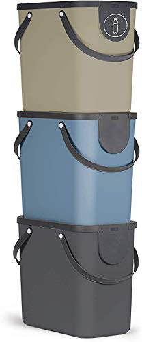 Rotho Albula 3er-Set Mülltrennungssystem 25l für die Küche, Kunststoff (PP) BPA-frei, anthrazit/blau/cappuccino, 3 x 25l (40,0 x 23,5 x 34,0 cm)