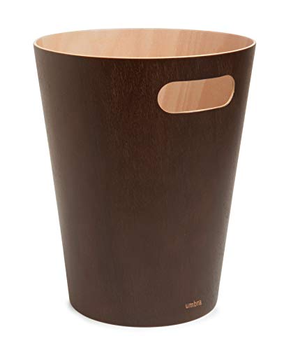 Umbra Woodrow Abfalleimer – Zweifarbiger Holz Papierkorb für Büro, Badezimmer, Wohnzimmer und Mehr, 7,5l Fassungsvermögen, Natur / Espresso