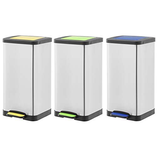 Amazon Basics – Müllbehälter, 3-teiliges Set, Gelb, Blau, Grün, 3 x 15 l