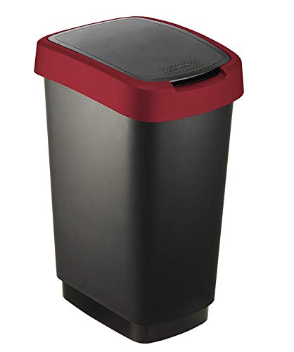 Rotho Twist Mülleimer 25l mit Deckel, Kunststoff (PP) BPA-frei, schwarz/rot, 25l (33,3 x 25,2 x 47,6 cm)