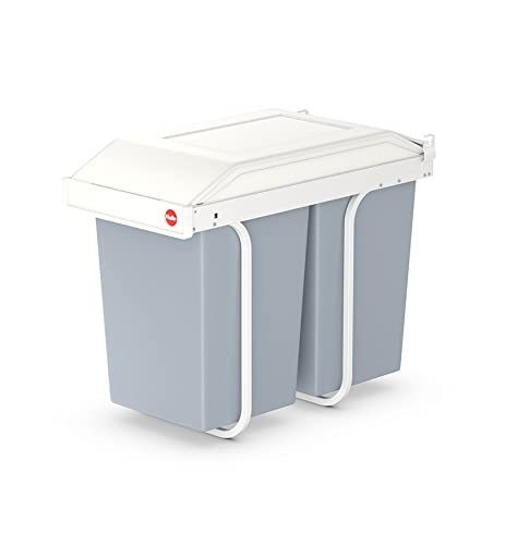 Hailo Multi-Box duo L Einbau-Mülltrennungs-System | 2 x 14 L | 28 L | Einbaumülleimer mit verfahrbarem Deckel | für Unterschränke ab 30cm | Stahlblech | einfache Montage | Made in DE | cremeweiß