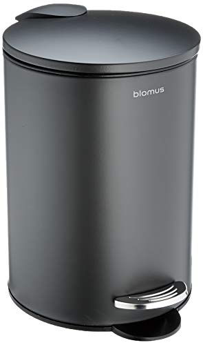 blomus -TUBO- Treteimer aus pulverbeschichtetem Stahl, Anthrazit, 3L Fassungsvermögen, Smart-Close-System, entnehmbarer Eimer, exklusives Badaccessoire (H / B / T: 24,5 x 17 x 17 cm, Anthrazit, 68888)