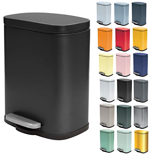 Spirella Kosmetikeimer 5 Liter Edelstahl mit Absenkautomatik und Inneneimer Akira Badezimmer Mülleimer Softclose Abfalleimer schwarz matt