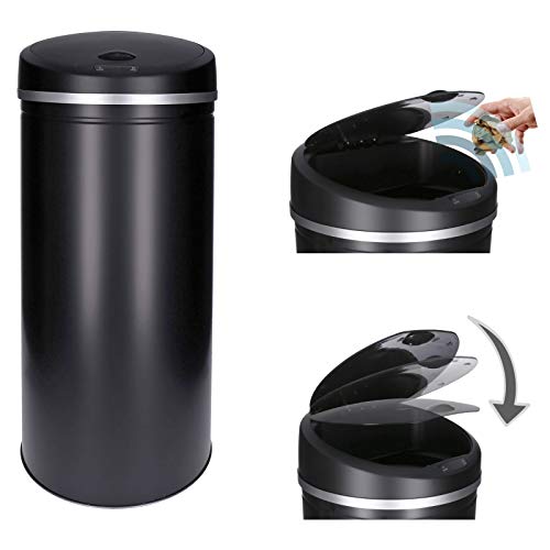 Sensor Müll-Eimer, Abfall-Behälter aus Edelstahl, automatischer Deckel, rund, ca. 30 Liter, geruchsdicht, für Küche, Restmüll, Bio-Abfall oder als Windel-Eimer