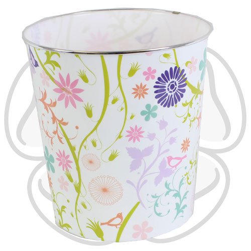 JVL Plastic Modern Stripes/Spots/Circles Retro Flower Trailing Flower Waste Paper Bin Basket, Multi-Colour by JVL